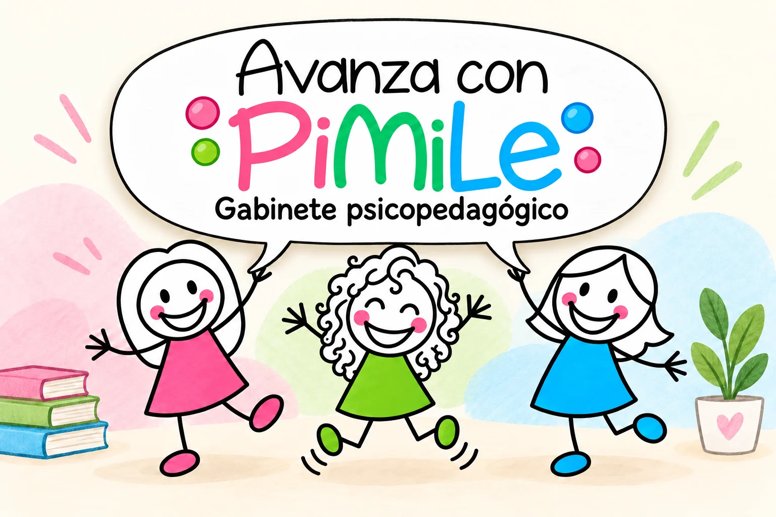 Las tres muñecas de PiMiLe comparten un bocadillo con el logo de Avanza con PiMiLe